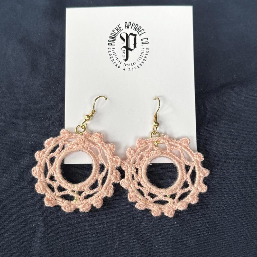NWT PANACHE CO. Crochet Pale Pink Earring Floral Doily Shabby Chic